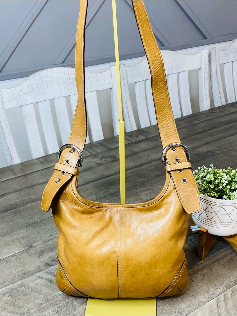 Vintage Coach Soho Legacy Slim Hippie Hobo Bag Tan Leather 9549 Crossbody Y2K - Picture 2 of 13